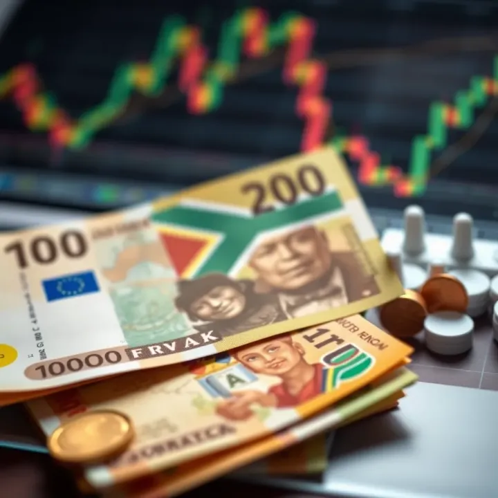 South African currency notes alongside financial graphs symbolizing the impact of forex trading in local economy