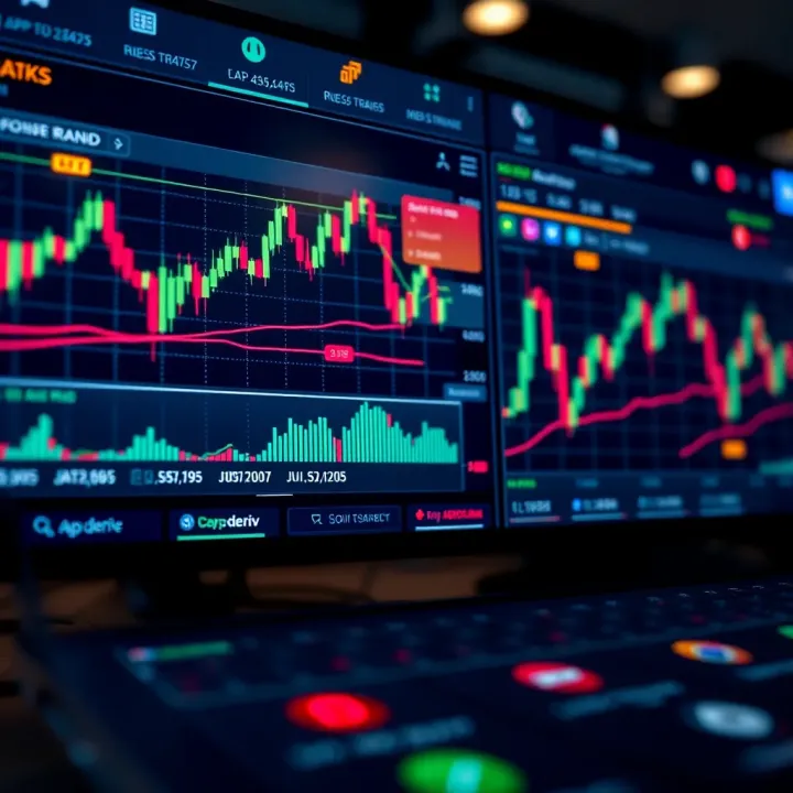 Trading Dashboard Featuring Forex and Cryptocurrency Charts Dashboard showing forex and cryptocurrency trading charts with South African Rand trends