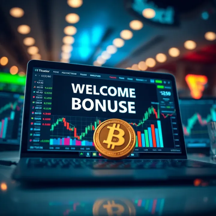 Illustration depicting a digital broker platform offering a welcome bonus to new traders