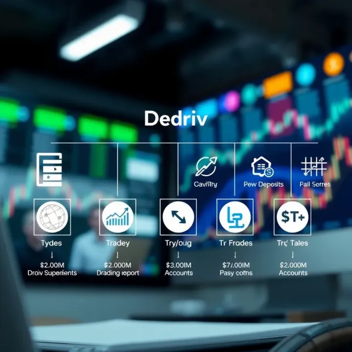 Illustration of various Deriv broker account types with icons symbolizing trading options and payment methods
