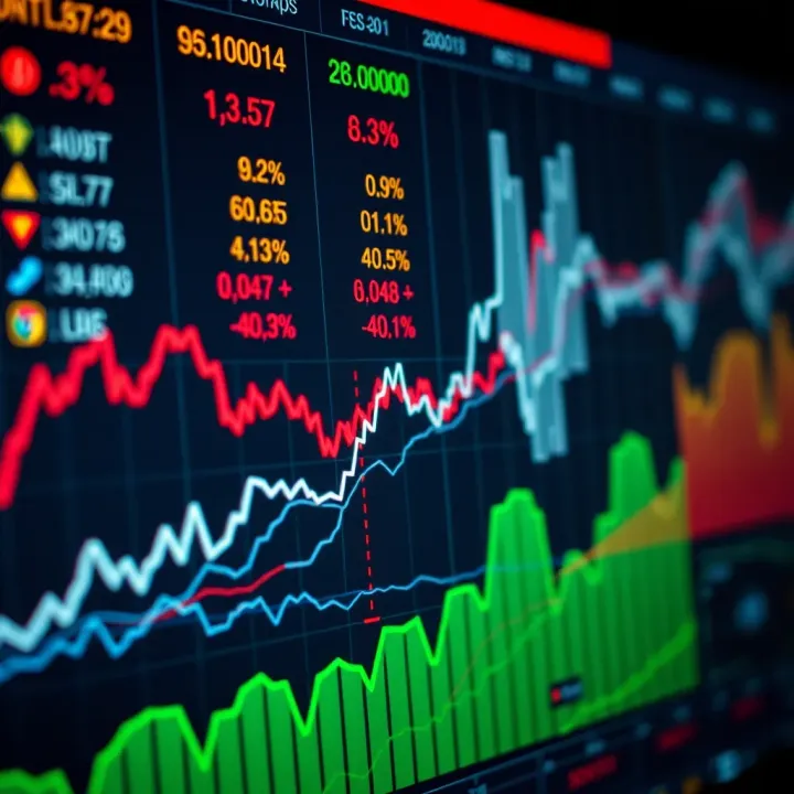 Graph showing fluctuations of the dollar-rand exchange rate with economic indicators in the background