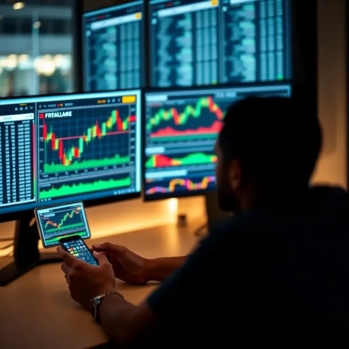 South African trader monitoring demo account performance on desktop and mobile devices