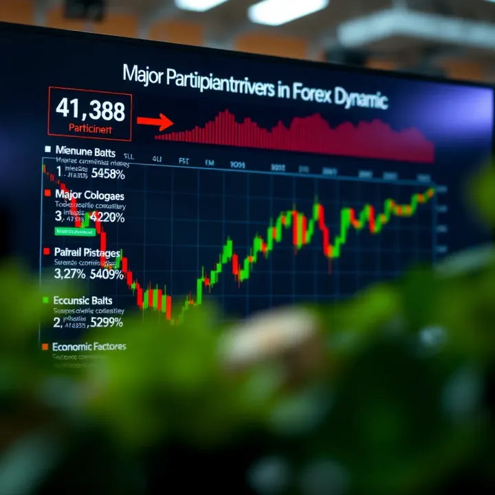 Graphic showing major participants and economic factors influencing the forex market dynamics