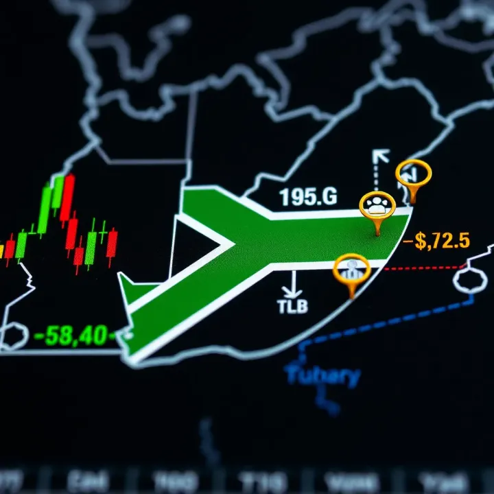 Map of South Africa with icons representing trading regulations and market activity