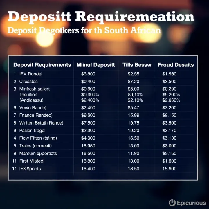 Comparison chart of deposit requirements across brokers for South African traders in Rand