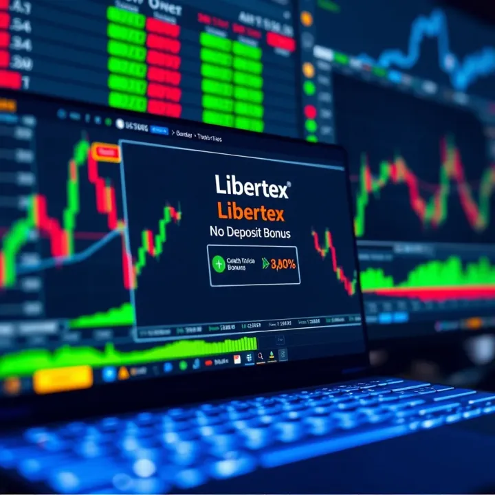 Digital Trading Platform Featuring Libertex No Deposit Bonus Notification Illustration showing a digital trading platform interface with bonus notification for South African traders