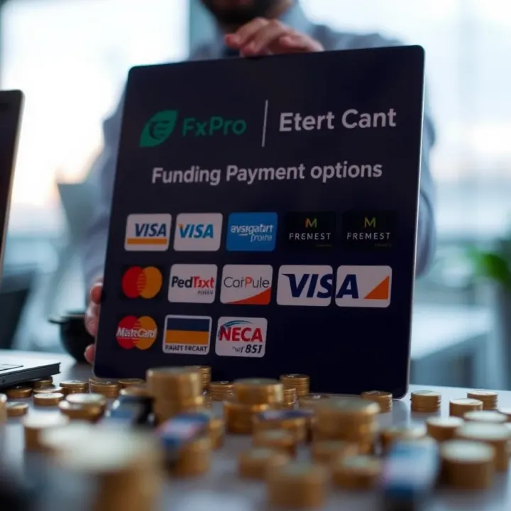 Illustration of various payment methods accepted by FxPro for funding accounts
