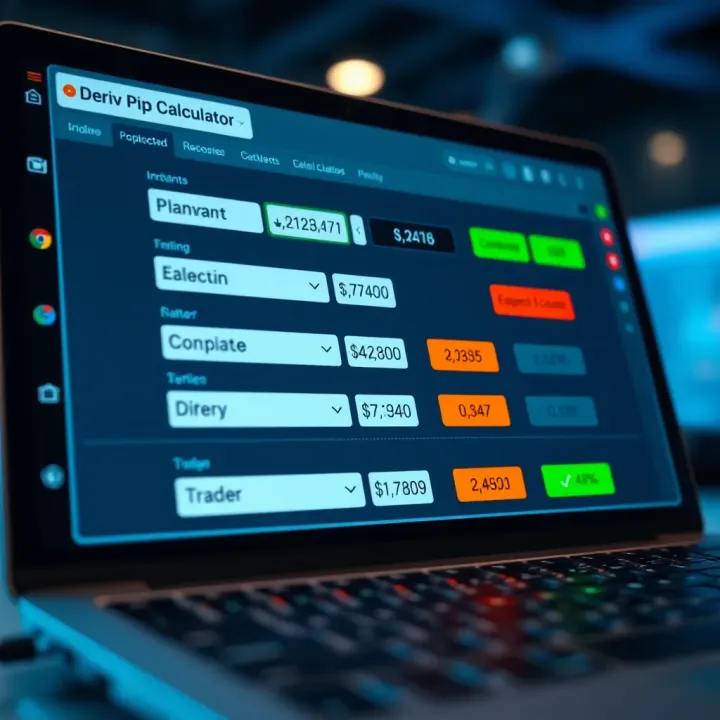 Screenshot of the Deriv platform's pip calculator tool displaying input fields and calculated results
