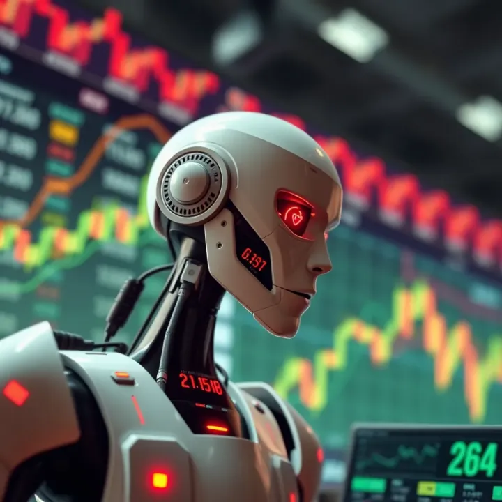 Conceptual graphic showing robotic algorithmic trading interacting with South African financial markets
