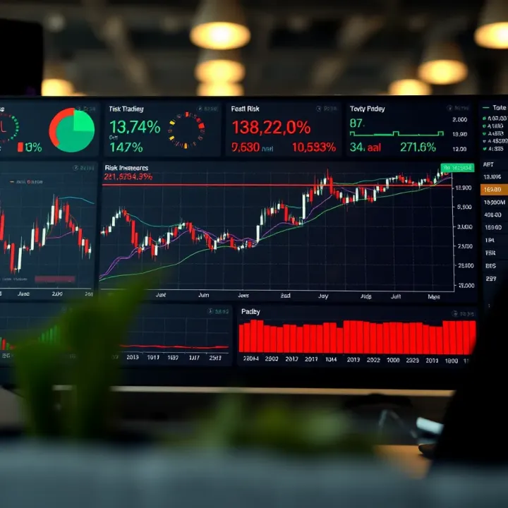 Illustration of a risk management dashboard with various indicators and control measures for trading capital