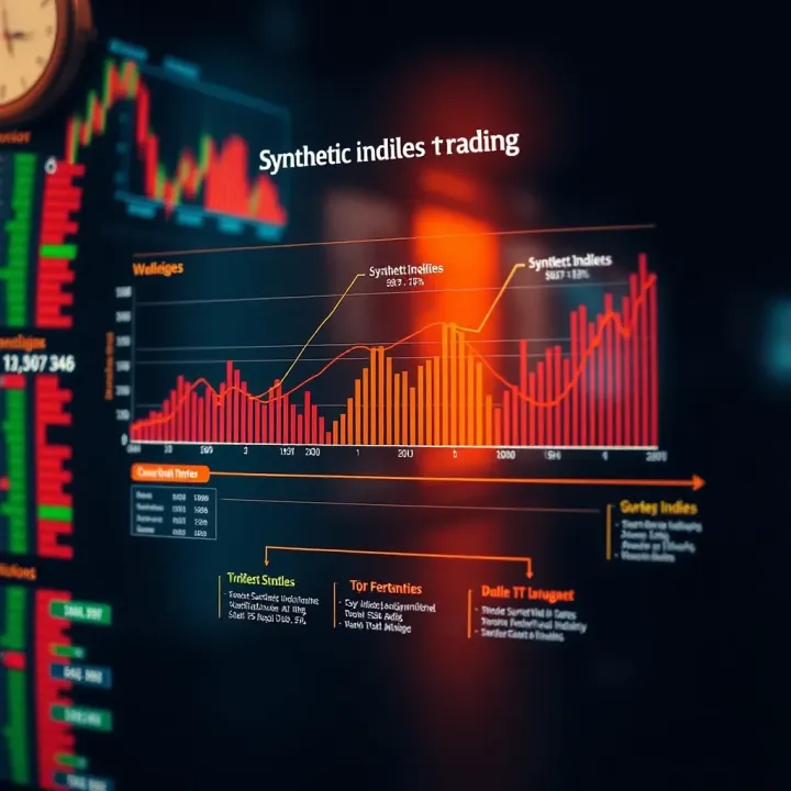 Conceptual Overview of Synthetic Indices Trading Diagram illustrating the concept of synthetic indices trading with charts and digital elements